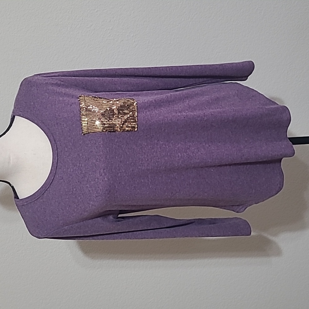 4/$25 SWEATER NEVER USED purple with gold sequin pocket handmade